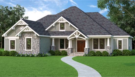 Ranch Style Craftsman Home with Covered Entry