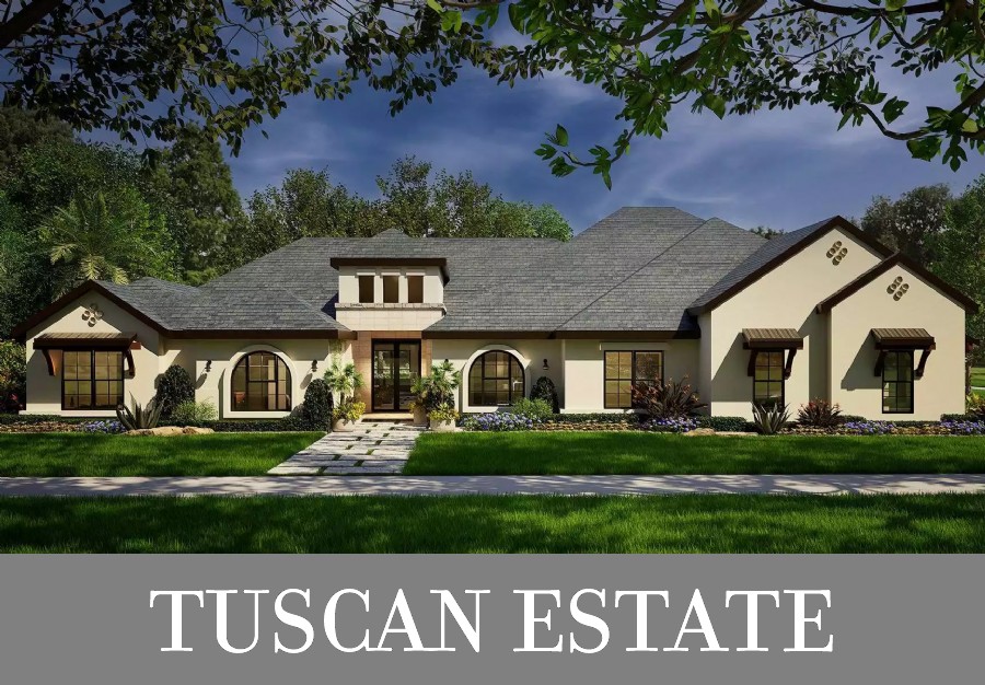 A Sprawling Tuscan Home with Four Bedrooms, an Office, Open Living, and a Game Room