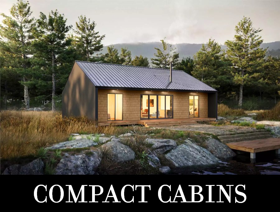 A Small, Three-Bedroom Rectangular Cabin with a Wood Stove and Vaulted Living