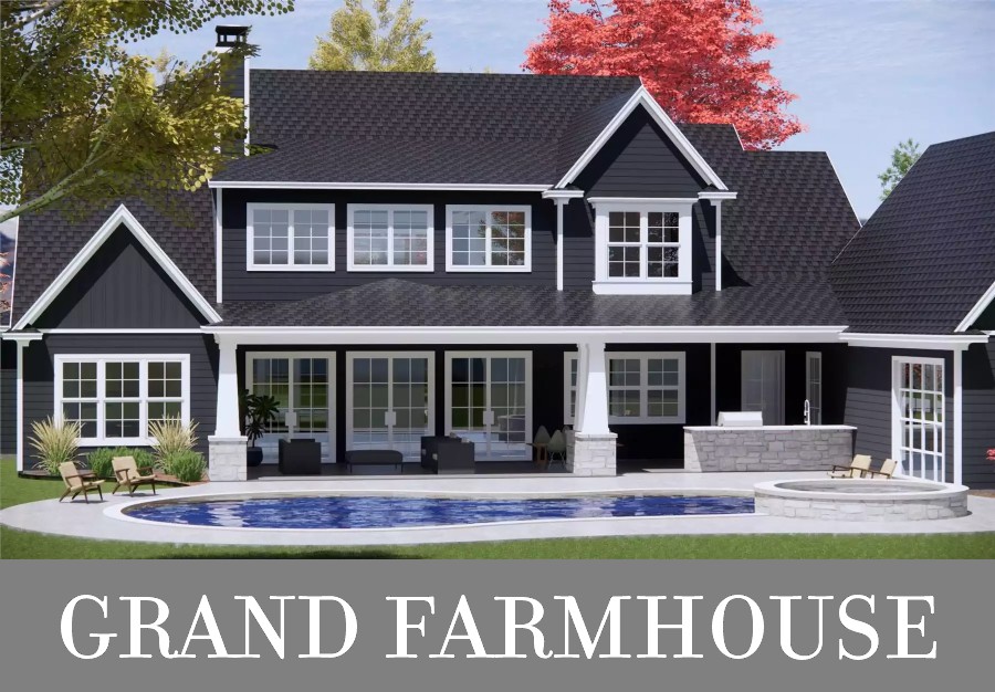 A Grand Crafty Farmhouse with a Broad Porch in Front and Outdoor Living with a Grill in Back