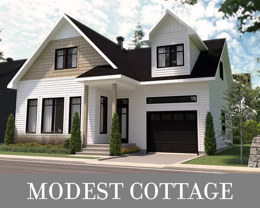 A Small Two-Story Cottage with 1,687 Square Feet and Three Grouped Bedrooms That Share a Bath