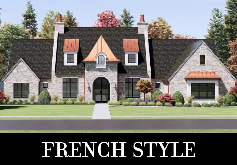 A Luxurious French Country Ranch with High Vaulted Ceilings and Copper Exterior Highlights