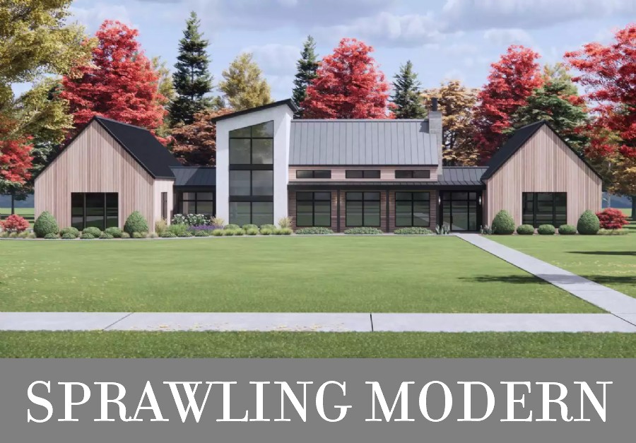 A Sprawling Modern House Plan with 4,241 Square Feet, Vaulted Living, and Four Split Bedrooms