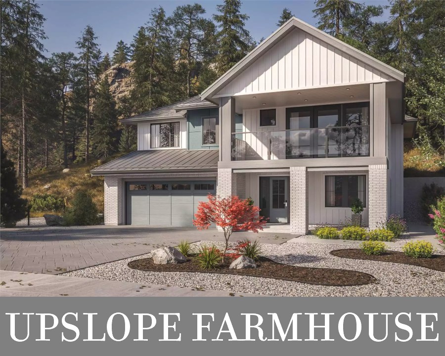 A Modern Farmhouse for an Upslope with a Drive-Under Garage and Living Spaces Above