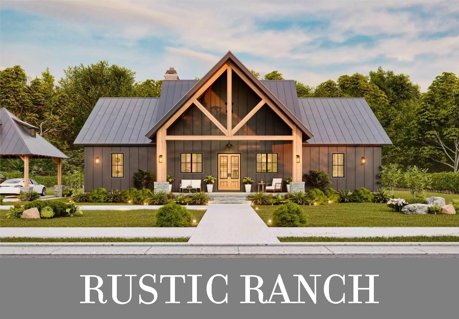 A Rustic Lake-Style Ranch with Vaulted Living, Three Split Bedrooms, and a Large Back Porch