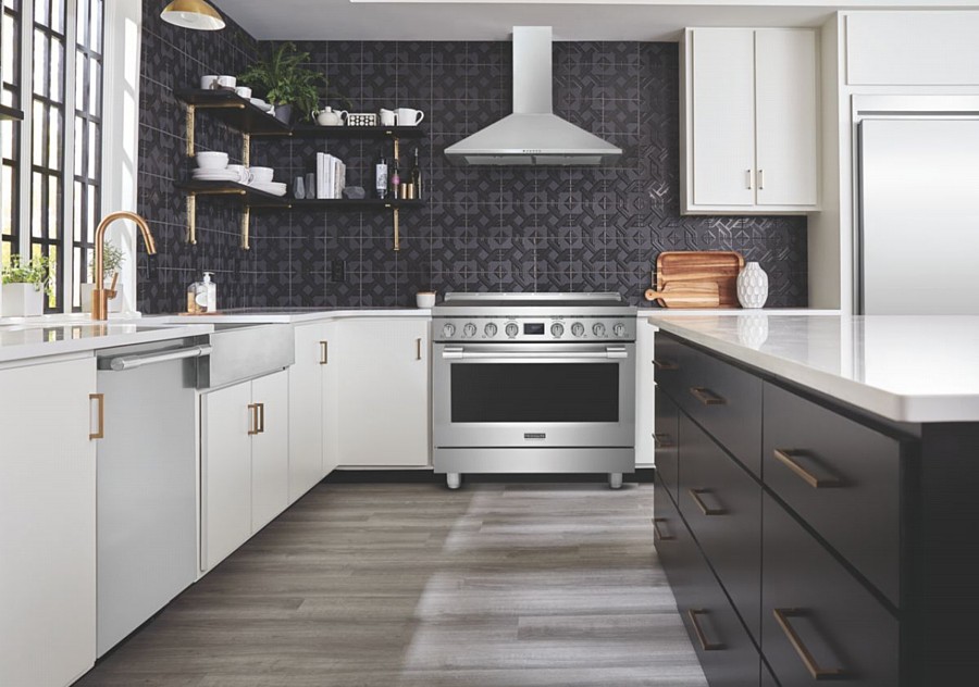 A Kitchen with a Pro-Style Induction Range, Vent Hood, and Dishwasher