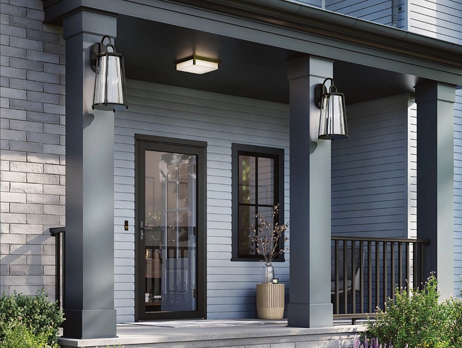 A Sleek Modern Home with a Front Porch Completed by Stylish Columns