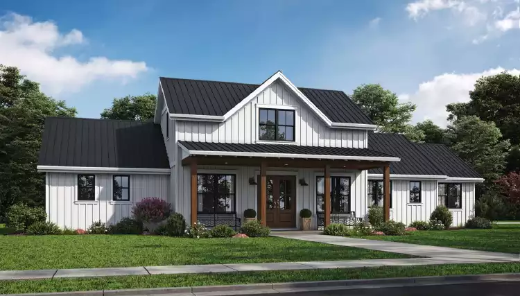 image of single story farmhouse plan 2974