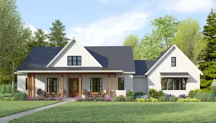 image of single story modern farmhouse plan 9494