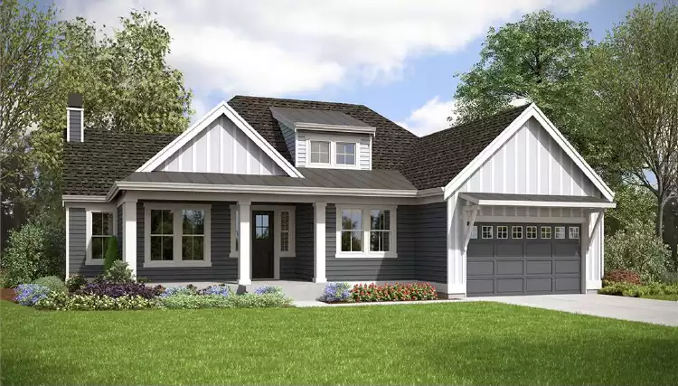 image of single story farmhouse plan 1387