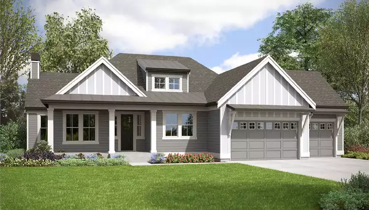 image of single story modern farmhouse plan 1388