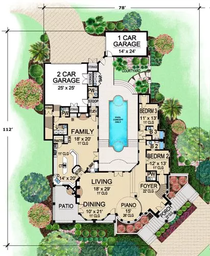 Mediterranean mansion house plan with balconies - 4749