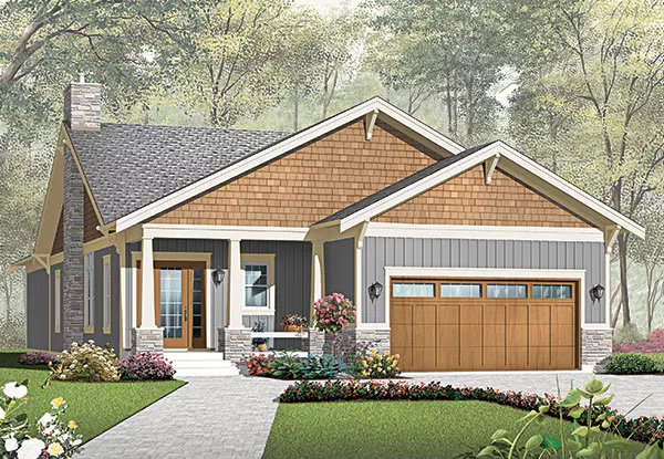 image of single story lake house plan 9528