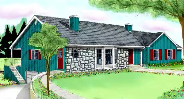 image of single story farmhouse plan 3827