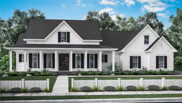 image of single story modern farmhouse plan 9292