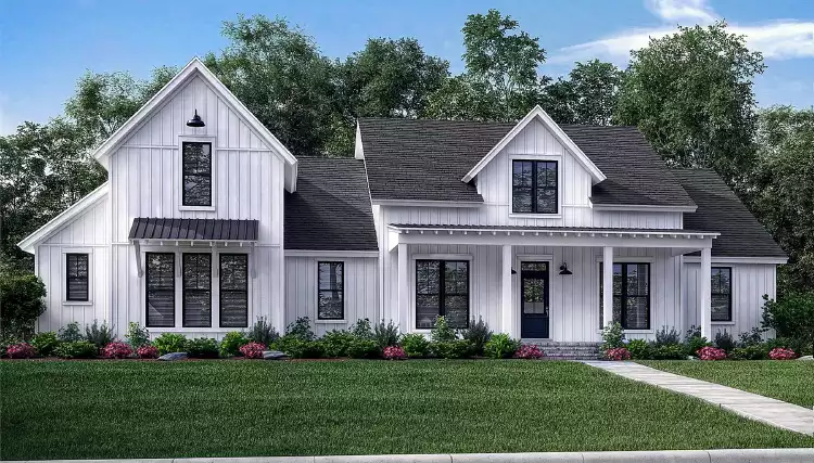 image of single story farmhouse plans with porch plan 9296