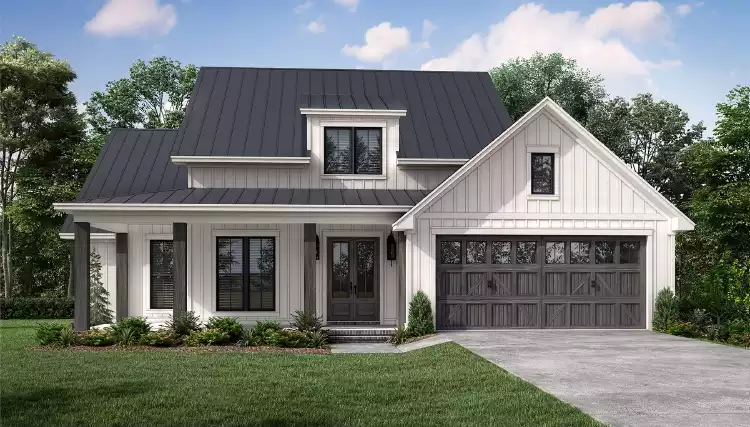 image of single story farmhouse plan 9516