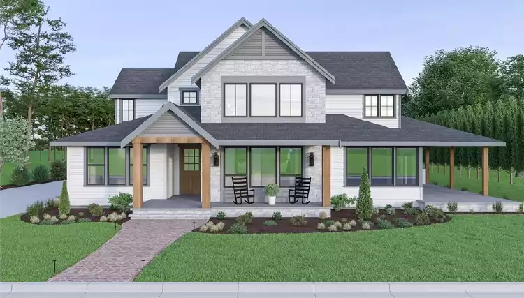 image of 2 story modern farmhouse plan 1055