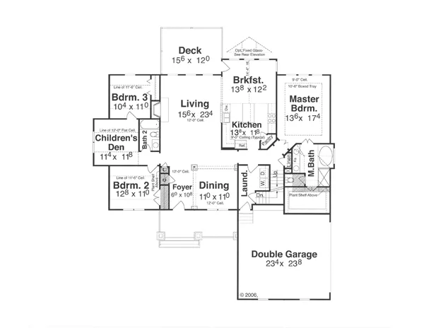 Craftsman home plan with children's den - 1127