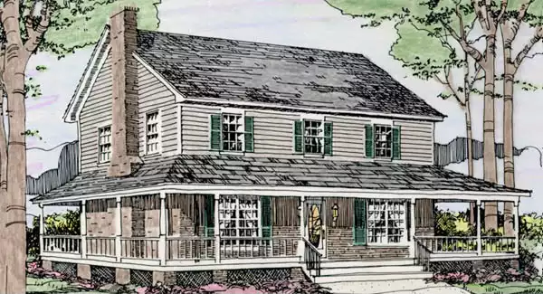 image of 2 story farmhouse plans with porch plan 3455