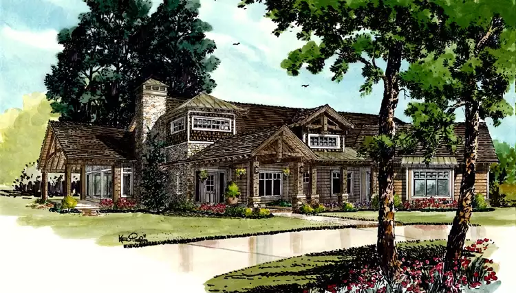 image of single story lake house plan 3110