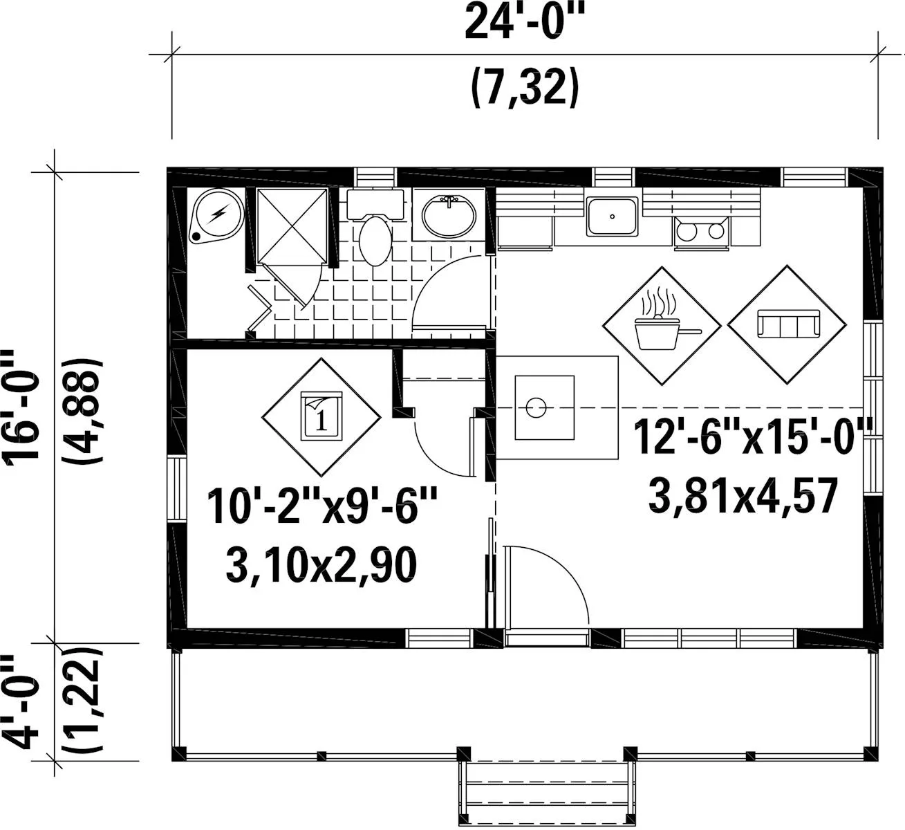 One Bedroom Rustic Cottage Style House Plan 9929 9929