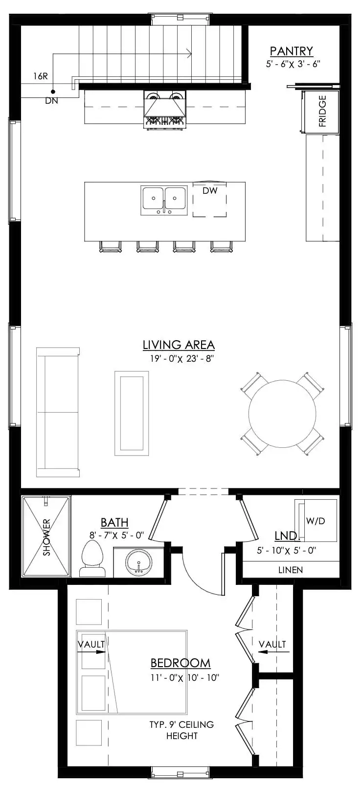 Monrova 1 Bedroom Open Concept Country Style Garage House Plan 9334 - 9334