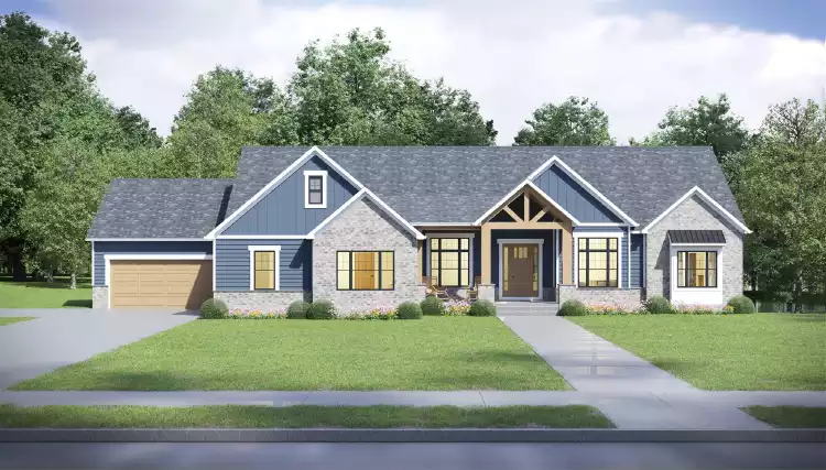 image of single story farmhouse plan 2980