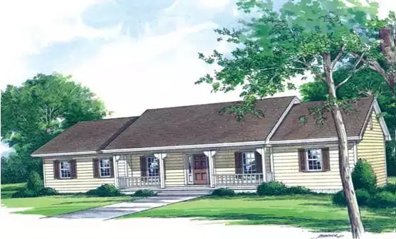 image of single story farmhouse plan 1520