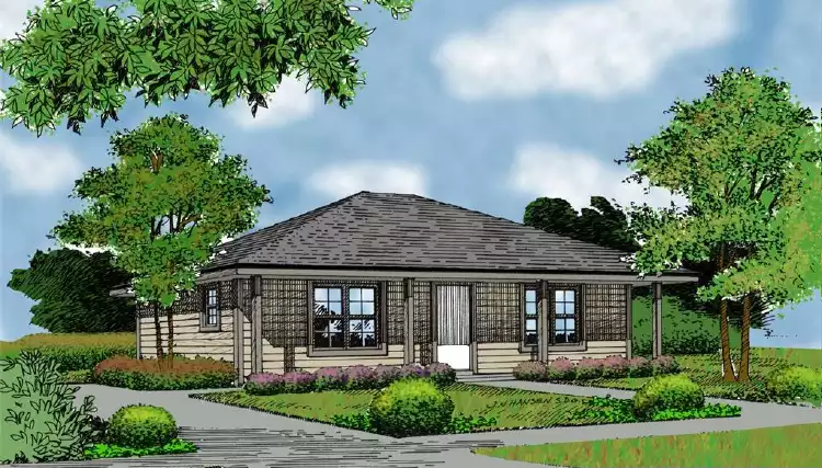 image of single story lake house plan 4162