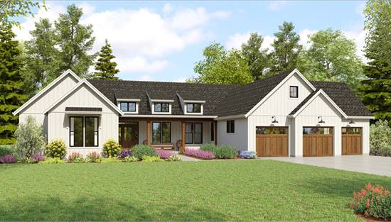 Farmhouse Ranch with Gables and Dormers