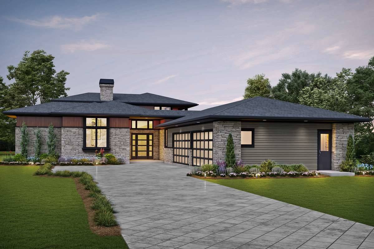 Two Story Contemporary Prairie Style House Plan 5263 Ellis