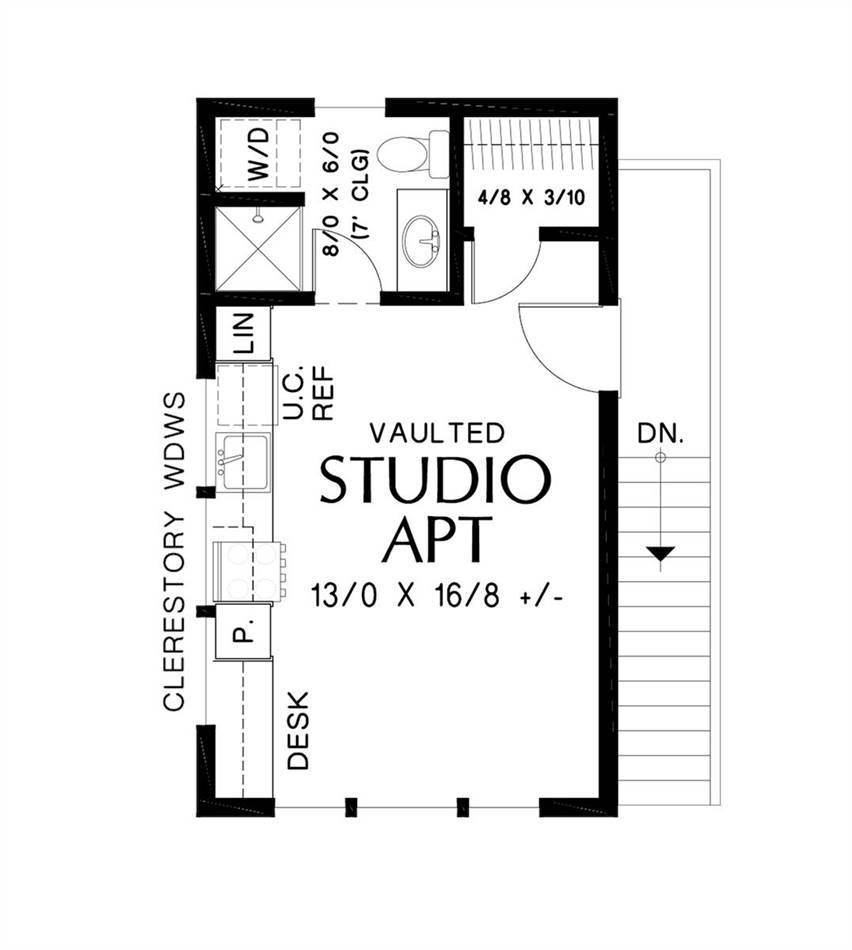 1 Car Garage Studio Apartment Contemporary House Plan 7210 Greenlee