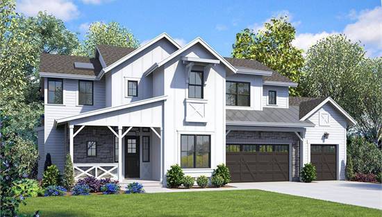 Modern Farmhouse with Covered Entry and 3-Car Garage