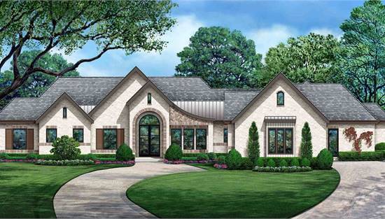 Sprawling European Ranch with Side Entry Garage