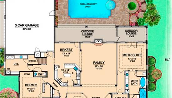 One-story luxury home plan with bonus room - 4906