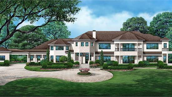 Two Story European Home with Portico