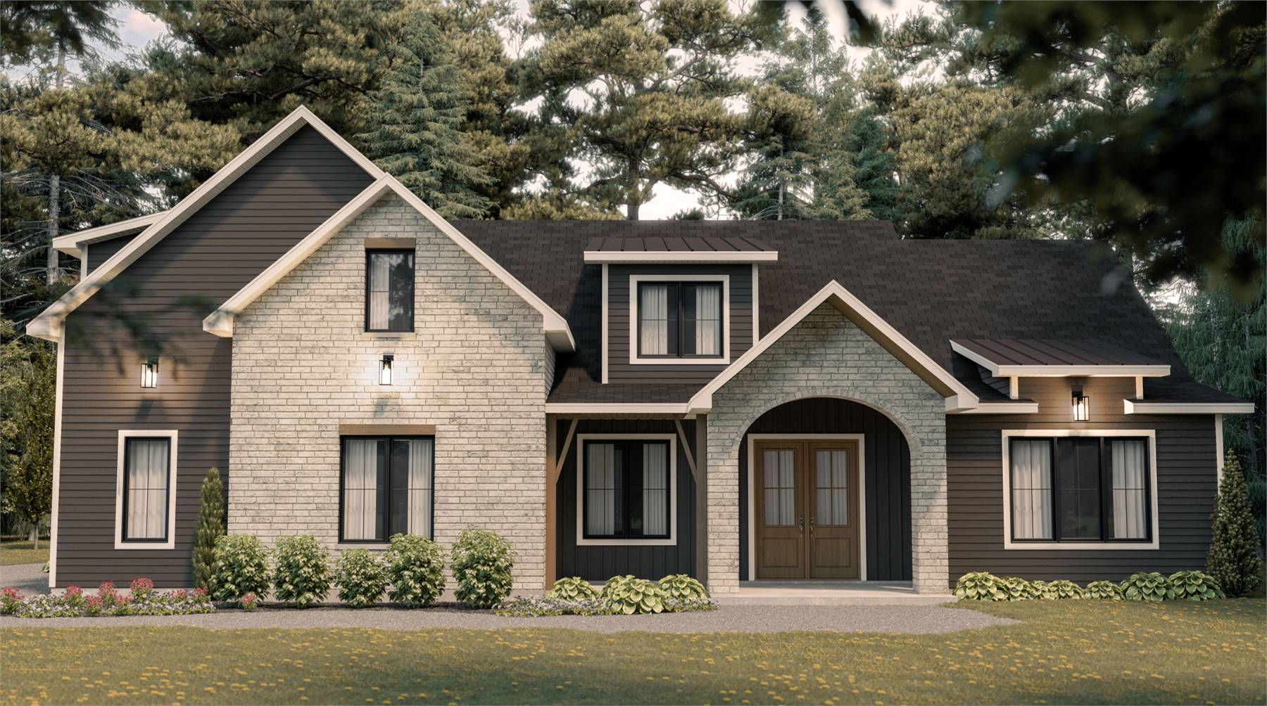 Beautiful Front with Covered Porch and Combo Gables%2FDormers