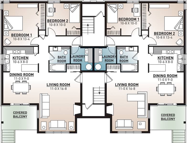 8 Unit 2 Bedroom 1 Bathroom Modern Apartment House Plan 7855 7855