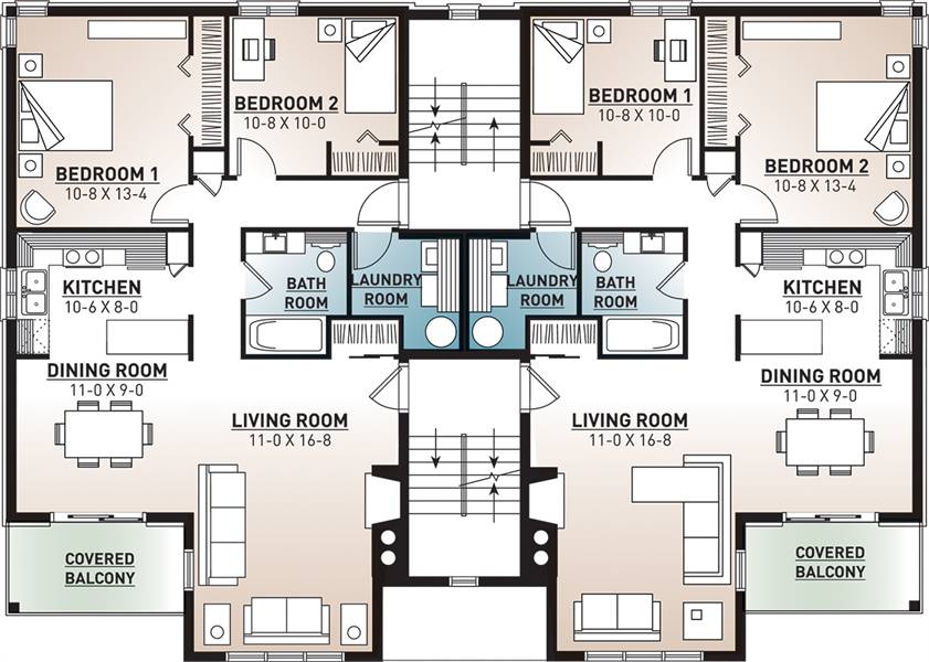 8 Unit 2 Bedroom 1 Bathroom Modern Apartment House Plan 7855 7855