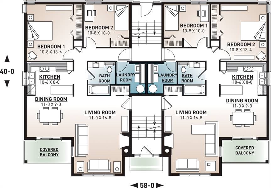 8 Unit 2 Bedroom 1 Bathroom Modern Apartment House Plan 7855 7855