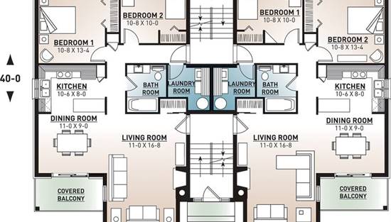 8 Unit 2 Bedroom 1 Bathroom Modern Apartment House Plan 7855 7855