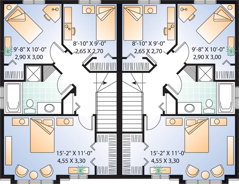 Builder Preferred 3 Bedroom Duplex House Plan 7862