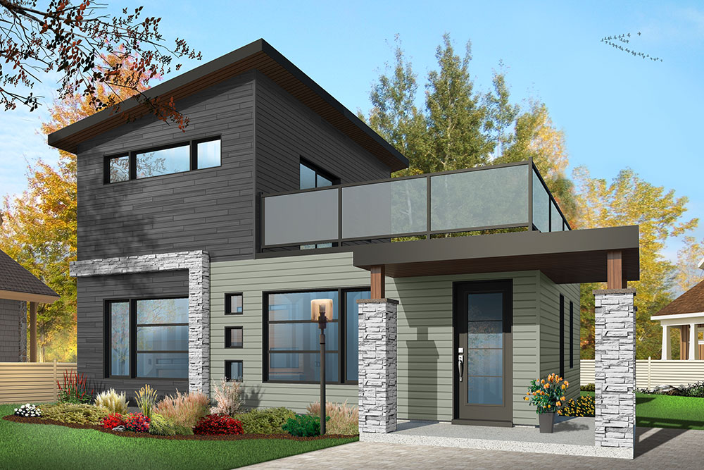 Affordable Modern Two story House Plan With Large Deck On Second Floor