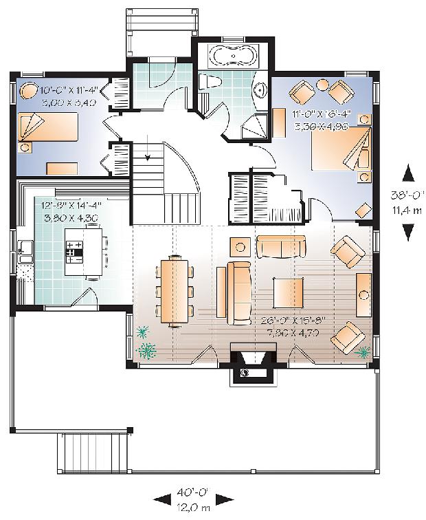 2 Bedroom House Plans With Fireplace