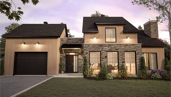 Elegant Transitional with Wood and Stone Facade