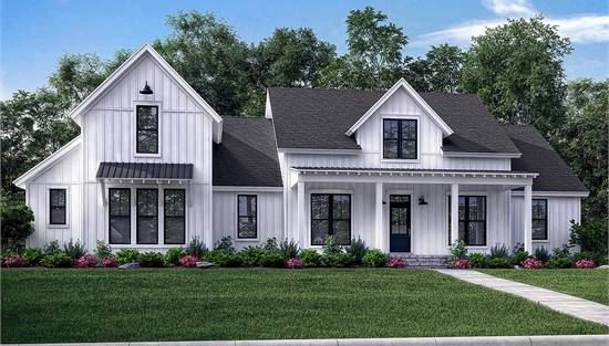 Classic Farmhouse with Front & Side Gables