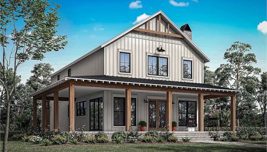 Barndominium with Wraparound Front Covered Porch