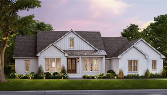 Modern Farmhouse with Wood and Stone Facade