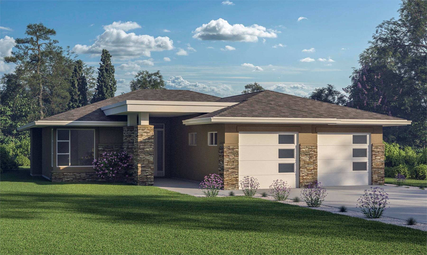 One Story Family House with 2 Car Garage